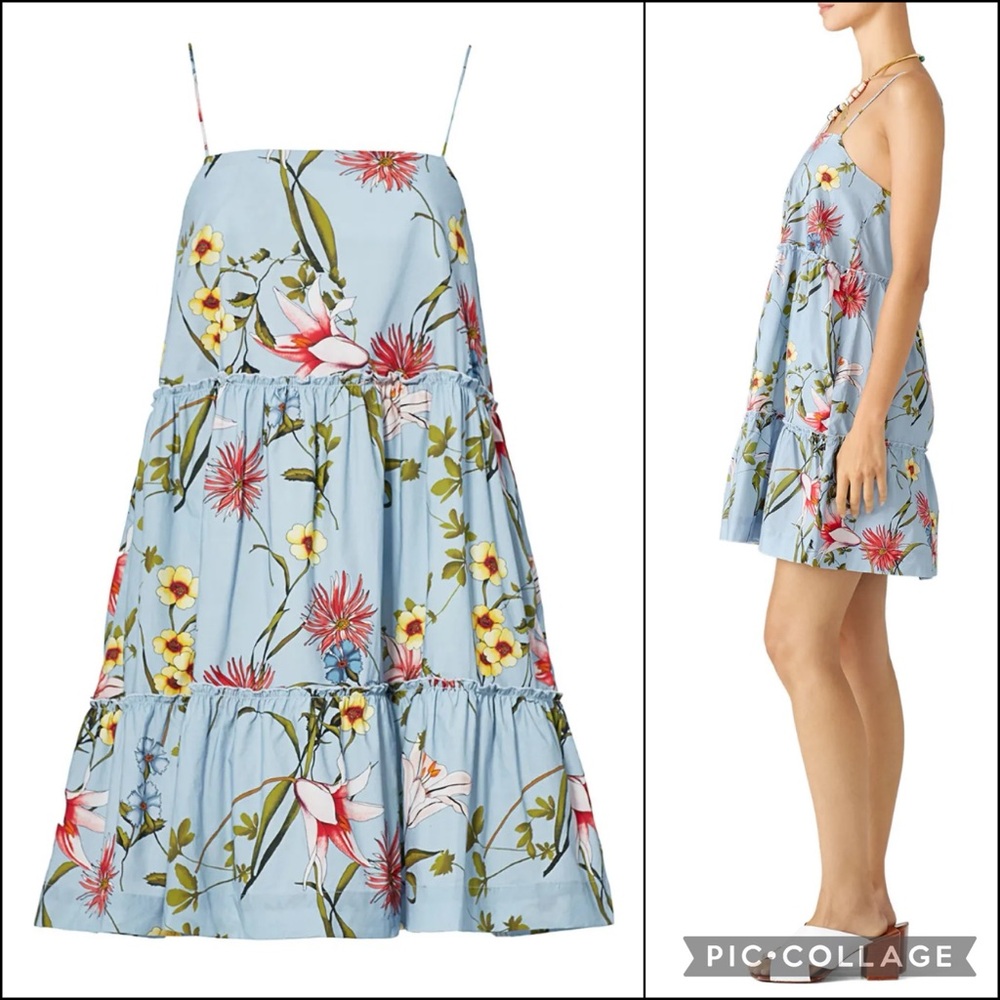 Nicholas Pastel Blue Floral Print Babydoll Mini Dress - Picture 2 of 16